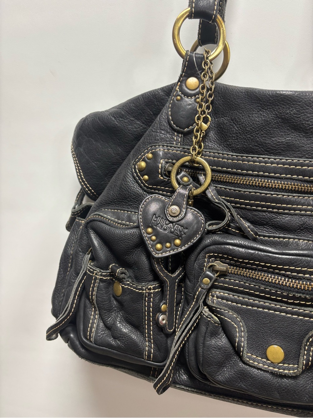 Hilary Radley Black Leather Multi-Zip Shoulder Tote with Charm NWT - Picture 3 of 9